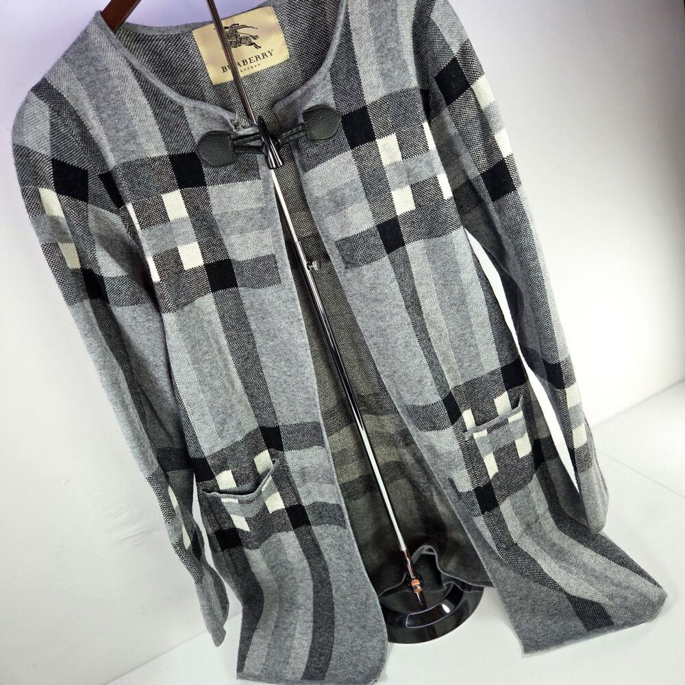 Burberry London Check Toggle Cardigan Sweater Gray Women’s S/M